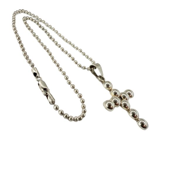 Taxco Mexico Cross Pendant Necklace 16" 925 Sterling Silver Christian Ball - Picture 7 of 13